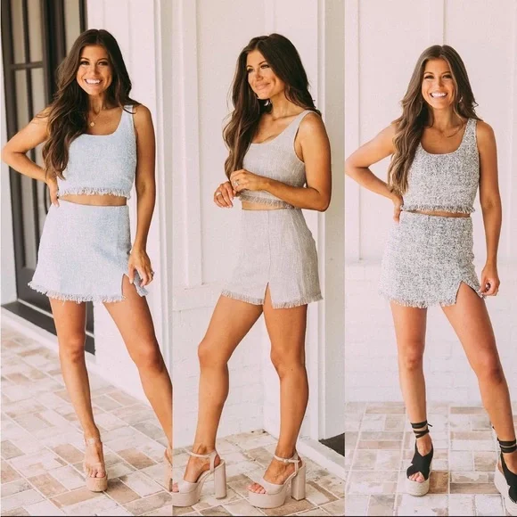 Cloud Ten mocha Tweed Crop Top and skirt set - Picture 6 of 6